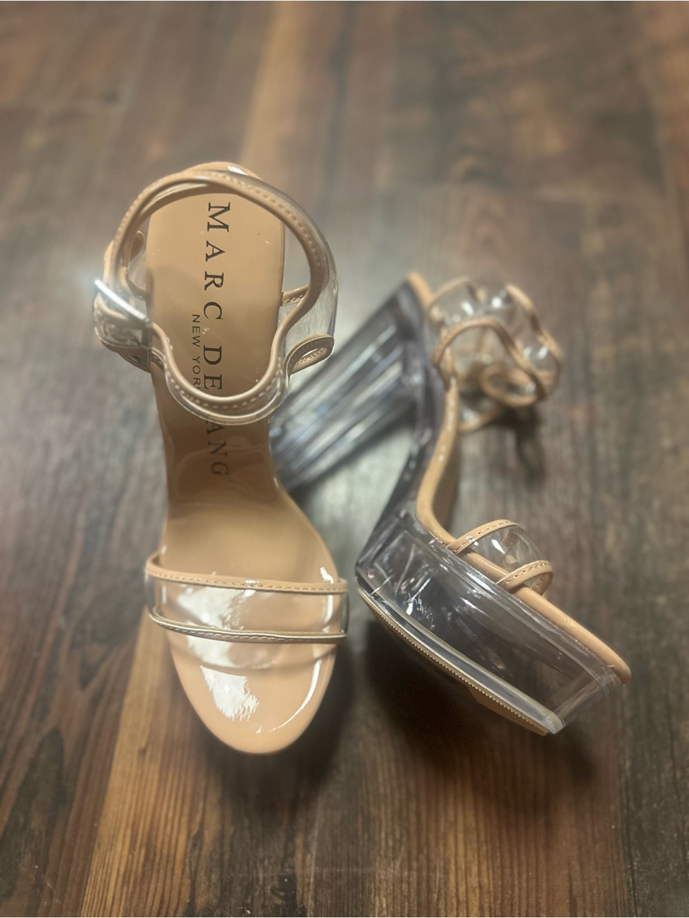 Marc Fisher Clear Platform Sandals in Nude Patent